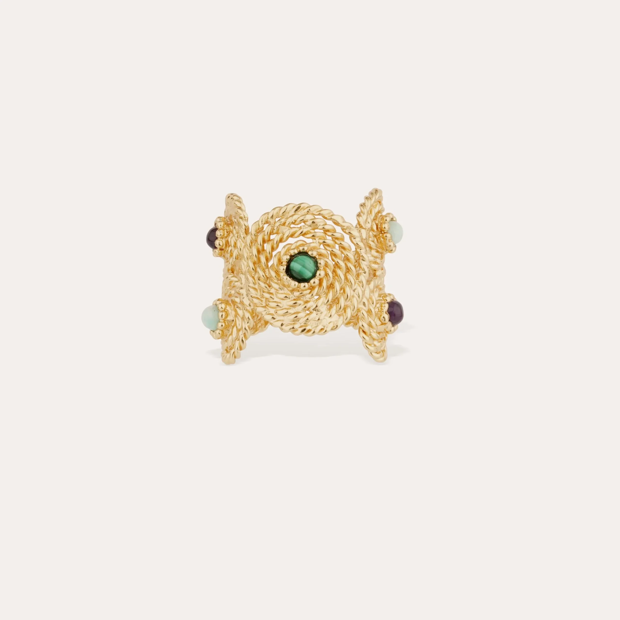 Bague Mistral Manchette - Malachite & Améthyste