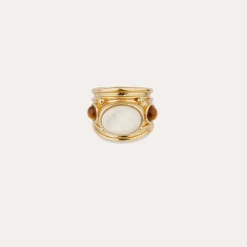 Bague Simone - OEil de Tigre & Nacre Blanche