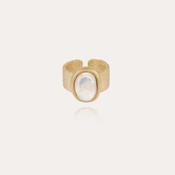 Bague Totem Ovo grand modèle - Nacre blanche