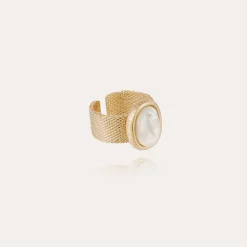 Bague Totem Ovo grand modèle - Nacre blanche