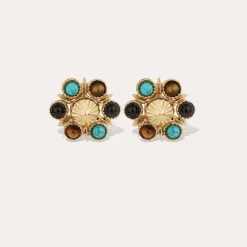 Boucles d'oreilles Augusta - Turquoise & OEil de Tigre