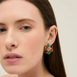 Boucles d'oreilles Augusta - Turquoise & OEil de Tigre