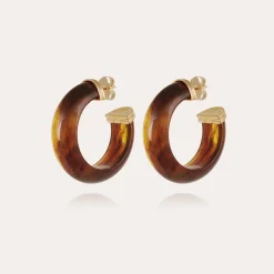 Boucles d'oreilles créoles Abalone acétate - Marron