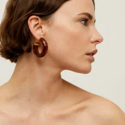 Boucles d'oreilles créoles Abalone acétate - Marron