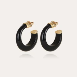 Boucles d'oreilles créoles Abalone acétate - Noir