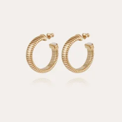 Boucles d'oreilles créoles Antigone cabochons petit modèle - Nacre blanche
