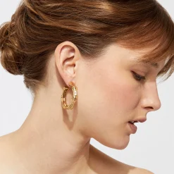 Boucles d'oreilles créoles Bambou strass petit modèle