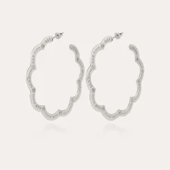 Boucles d'oreilles créoles Bolduc Flore gravées grand modèle