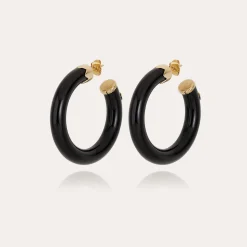 Boucles d'oreilles créoles Caftan petit modèle acétate - Noir
