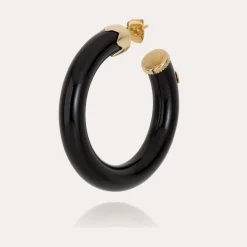 Boucles d'oreilles créoles Caftan petit modèle acétate - Noir