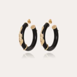 Boucles d'oreilles créoles Cobra petit modèle acétate - Noir