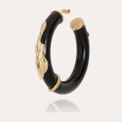 Boucles d'oreilles créoles Cobra petit modèle acétate - Noir