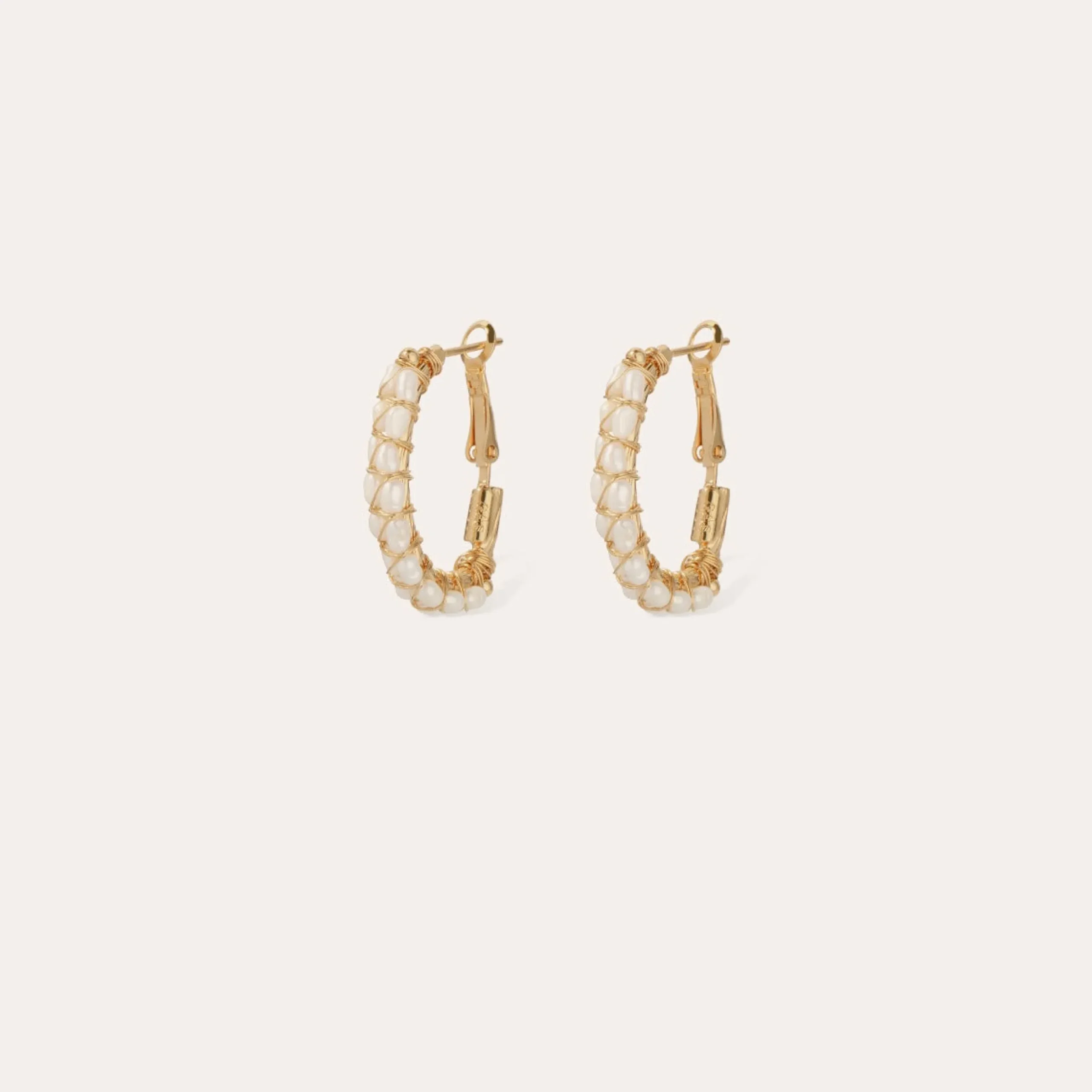 Boucles d'oreilles créoles Lyre - Nacre blanche