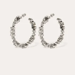 Boucles d'oreilles créoles Trevise finition rhodium
