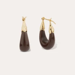 Boucles d'oreilles Ecume petit modèle acétate - Marron