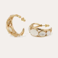 Boucles d'oreilles Orea cabochons - Nacre blanche