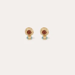 Boucles d'oreilles puces Amarante cabochons mini - Cornaline