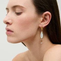 Boucles d'oreilles Serti Goutte petit modèle - Nacre blanche