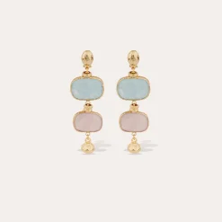 Boucles d'oreilles Silene petit modèle - Amazonite & Quartz rose