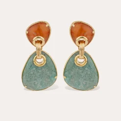 Boucles d'oreilles Silia grand modèle - Cornaline & Amazonite
