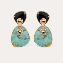Boucles d'oreilles Silia grand modèle - Turquoise & Onyx noir