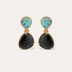 Boucles d'oreilles Silia - Turquoise & Basalte noire