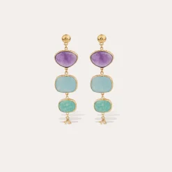 Boucles d'oreilles Silène - Améthyste, Amazonite & Quartz Bleu
