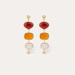 Boucles d'oreilles Silène - Calcite rouge, Calcite orange & Quartz rose
