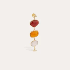 Boucles d'oreilles Silène - Calcite rouge, Calcite orange & Quartz rose