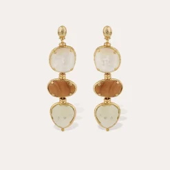 Boucles d'oreilles Silène grand modèle - Nacre Blanche, Bois & Quartz fumé