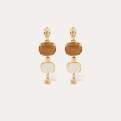 Boucles d'oreilles Silène petit modèle - Bois & Nacre blanche