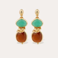 Boucles d'oreilles Sirena - Aventurine verte & Calcite marron