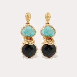 Boucles d'oreilles Sirena - Turquoise & Onyx noir
