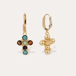 Boucles d'oreilles Tao Cruzita - Turquoise & OEil de Tigre