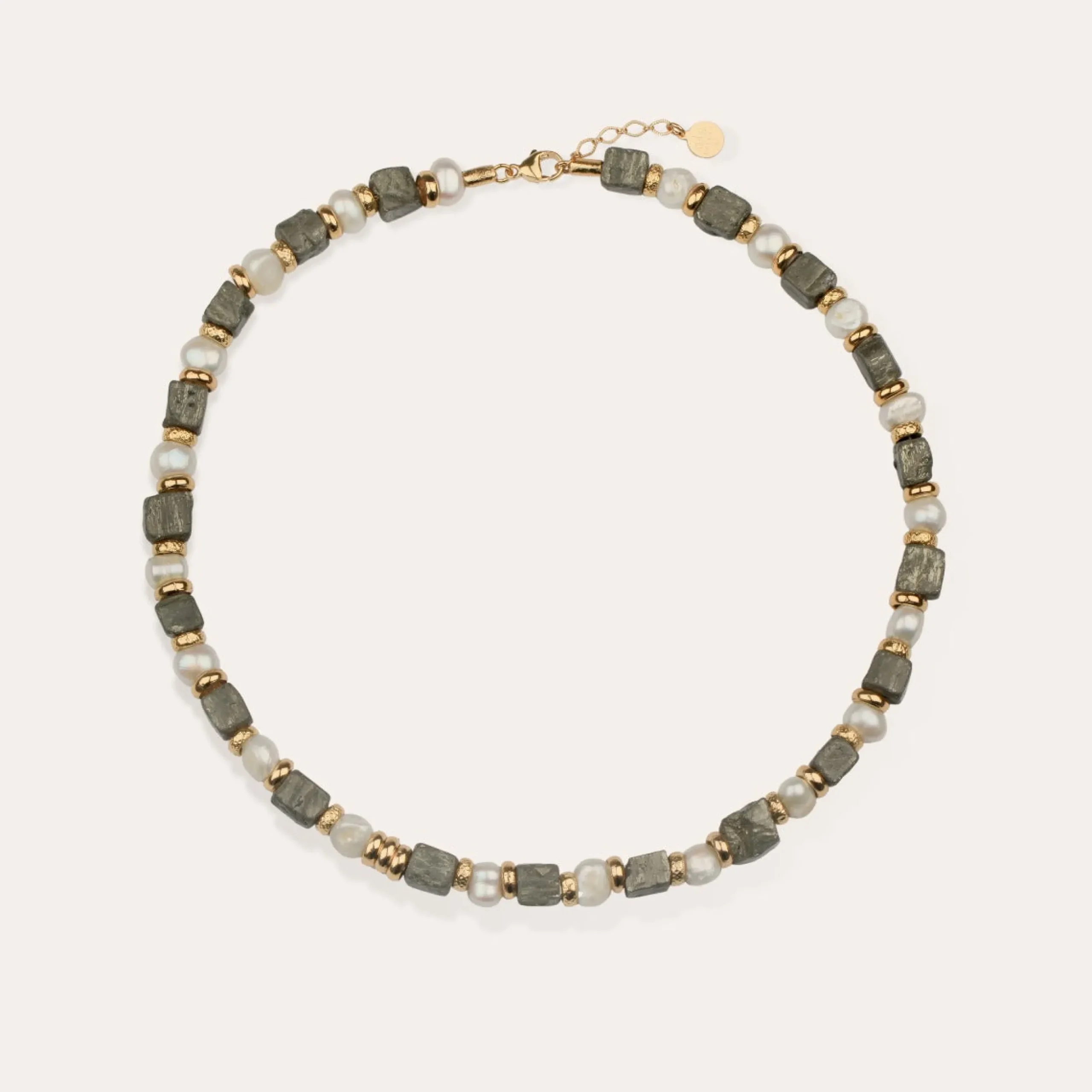Collier Jamie - Nacre blanche & Pyrite