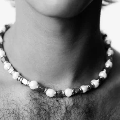 Collier Jamie - Nacre blanche & Pyrite