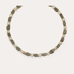 Collier Jamie - Nacre blanche & Pyrite