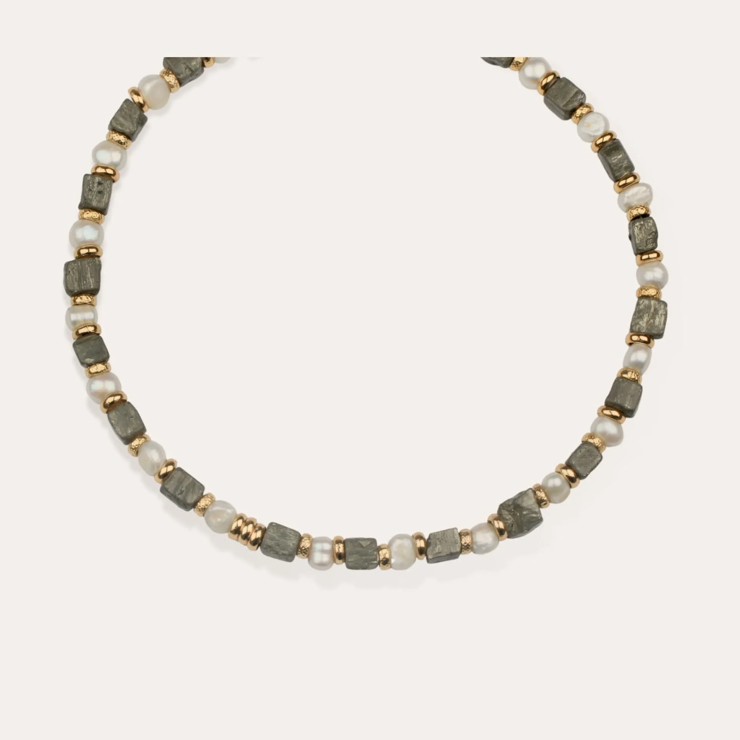 Collier Jamie - Nacre blanche & Pyrite