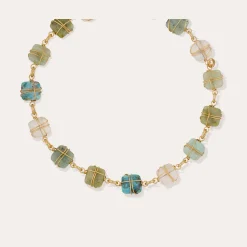 Collier Rainbow Square Multi petit modèle - Turquoise, Vesonite, Amazonite & Cristal