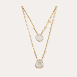 Collier Scapulaire Serti - Cristal & Nacre blanche