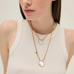 Collier Scapulaire Serti - Cristal & Nacre blanche