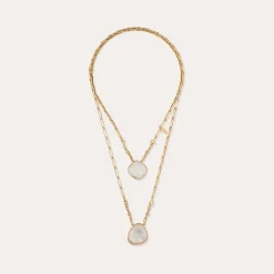Collier Scapulaire Serti - Cristal & Nacre blanche