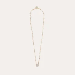 Collier Scapulaire serti - Nacre blanche & Quartz rose