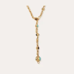 Sautoir Amarante multi - Turquoise, Bois & Basalt noir