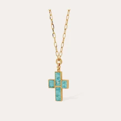 Sautoir Croix Serti - Turquoise