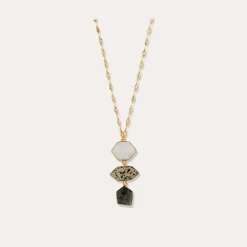 Sautoir Silenza - Opale blanche, Jaspe dalmatien & Agate verte